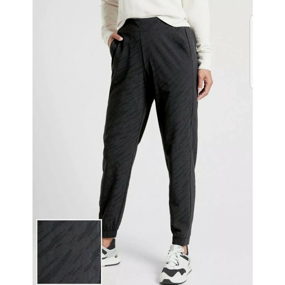 Athleta Brooklyn Textured Jogger Pants 4 Small Black High Rise Tapered Stretch